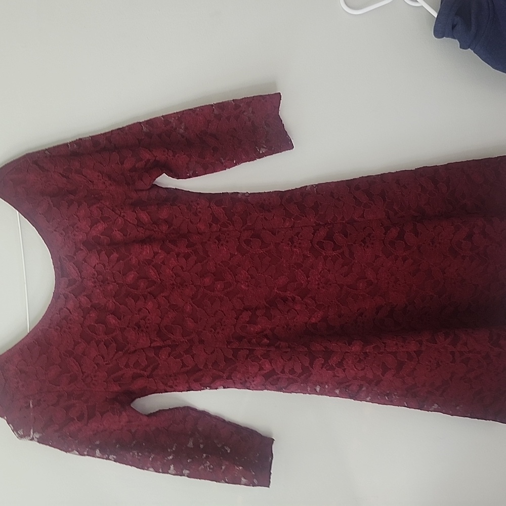 Lush Burgundy Long Sleeve Lace Dress